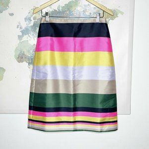 J. Crew Size 4 Skirt Pencil Pop Stripe Multicolor Pink Green Satin Women's $98